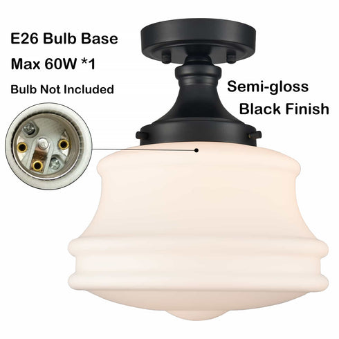 Black Ceiling Light Milk Glass Schoolhouse Light Fixture